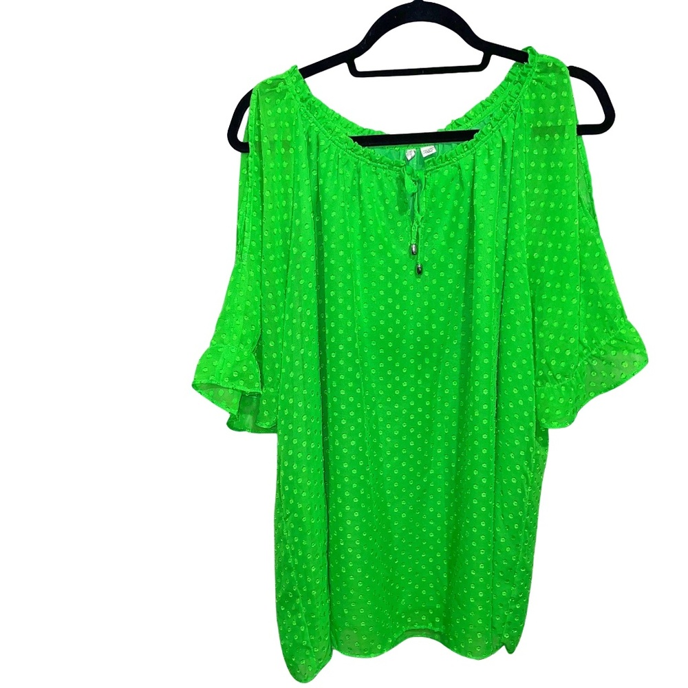 CATO Women's Swiss Dot Bright  Green Pullover Lined Blouse Sz 22/24W
